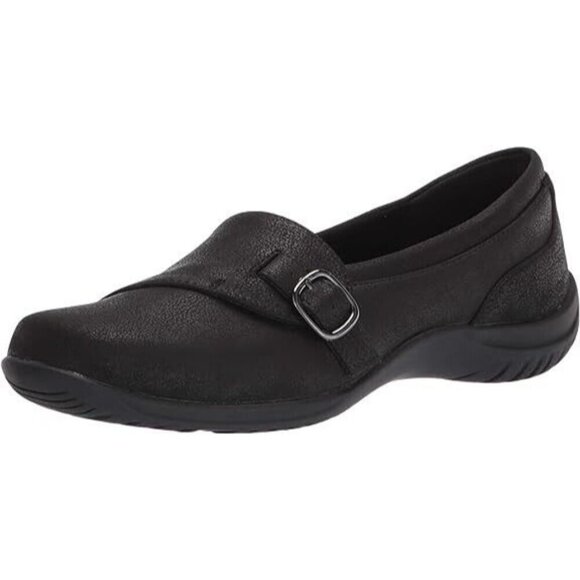 Easy Street 6.5 XX (Extra Wide) Cinnamon Buckle Slip On Flats Closed Black NEW - Picture 1 of 6